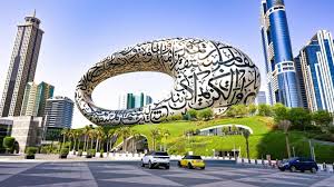 United Arab Emirates flag with modern Dubai skyline - study abroad destination